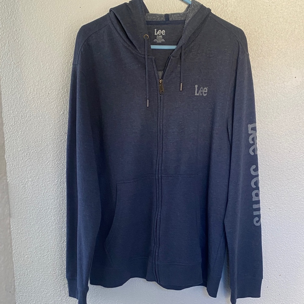 Lee Men's Heathered Navy Blue Zip-Up Sweater XL